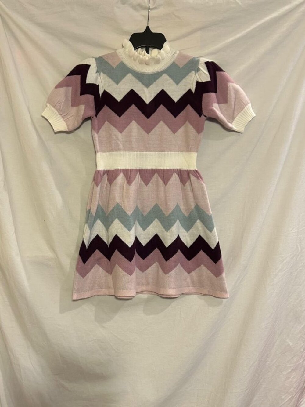 Janie and Jack Girls 6 Purple White Chevron Stripe Sweater Dress Classic Party